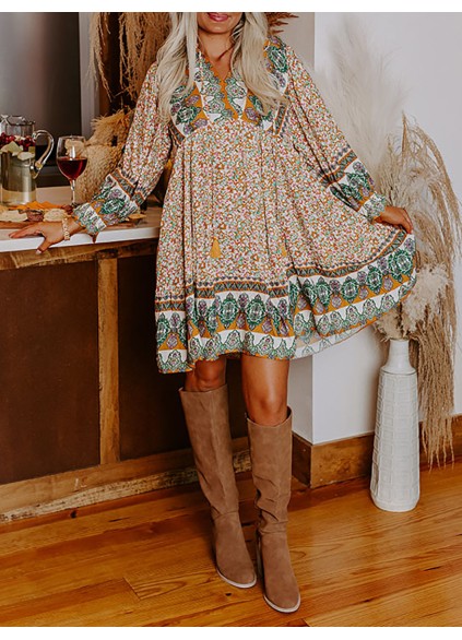 floral print long sleeve dress