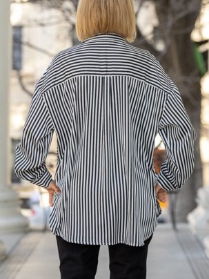 Black and white striped pocket rolled sleeve shirt
