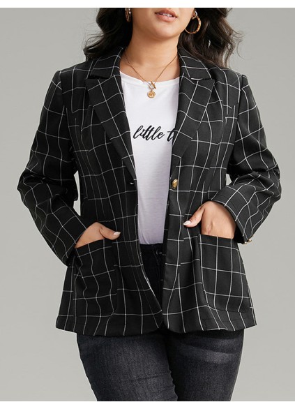 Black checked suit jacket for women