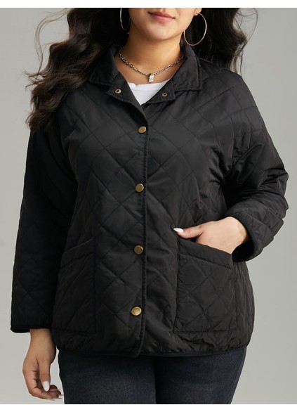 Black elegant plus size padded jacket for women