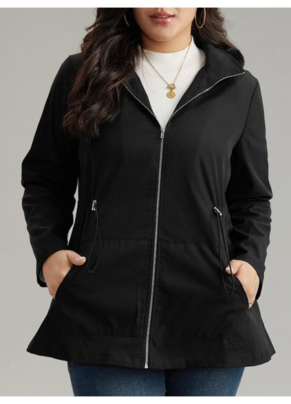Black elegant waist drawstring jacket