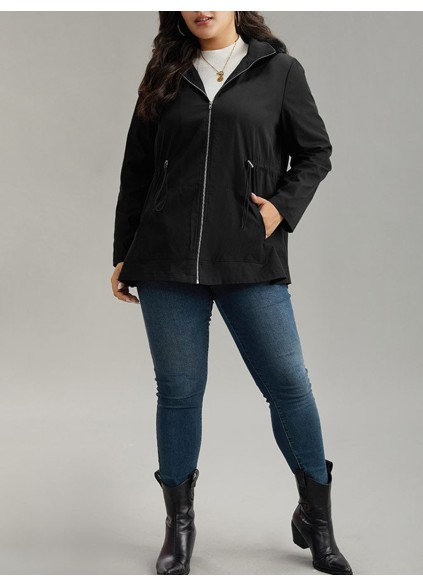 Black elegant waist drawstring jacket