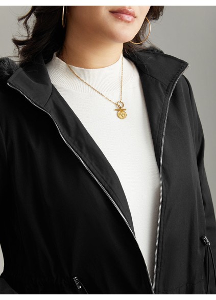 Black elegant waist drawstring jacket