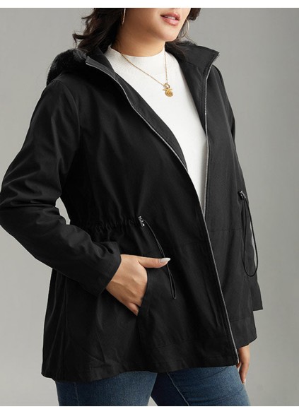 Black elegant waist drawstring jacket