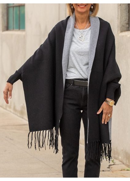 Black gray shrub cardigan with tassels