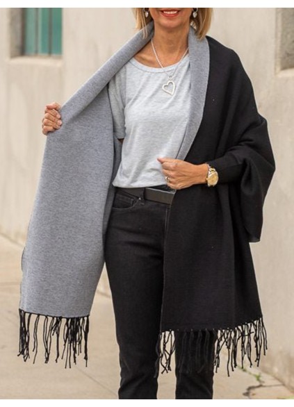 Black gray shrub cardigan with tassels