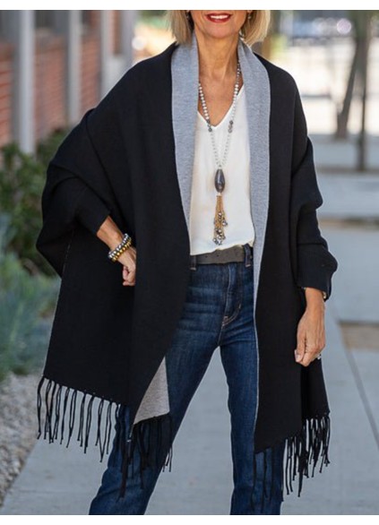 Black gray shrub cardigan with tassels