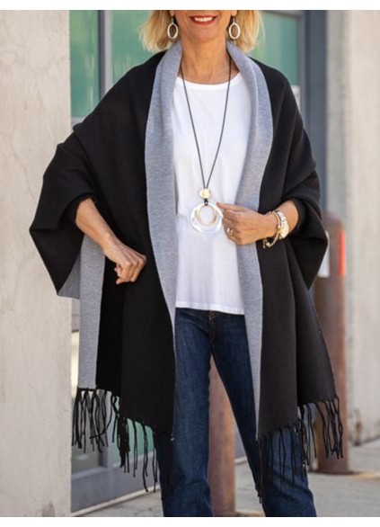 Black gray shrub cardigan with tassels