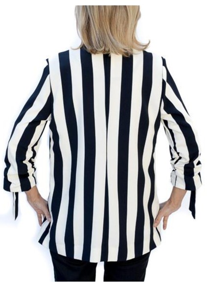 Black ivory white striped cuffs drawstring suit jacket