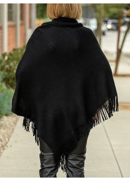 Black pile collar tassel cape