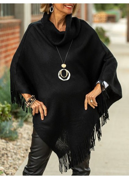 Black pile collar tassel cape