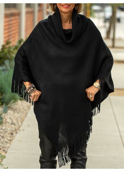 Black pile collar tassel cape