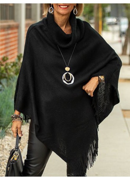 Black pile collar tassel cape