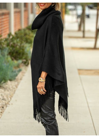 Black pile collar tassel cape