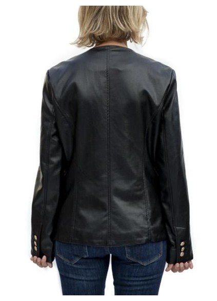 Black synthetic leather double breasted jacket