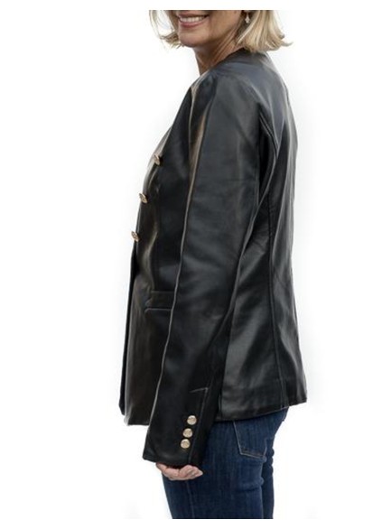Black synthetic leather double breasted jacket