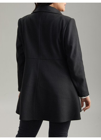 Black tweed coat with waist lapel for women