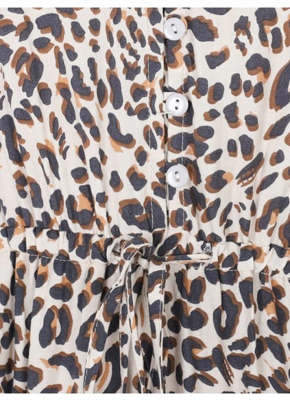 Black V-neck waistline leopard print Bohemian minimalist dress