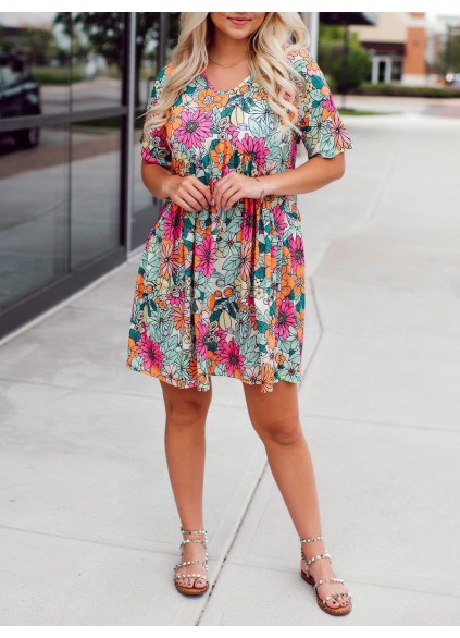 Blooming Flower Pattern Dress