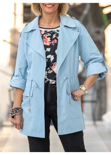 Blue drawstring pocket work jacket