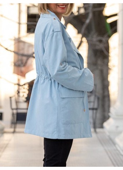 Blue drawstring pocket work jacket