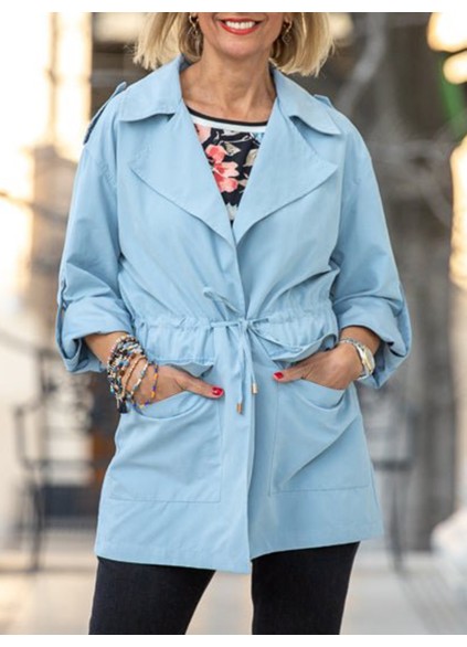 Blue drawstring pocket work jacket