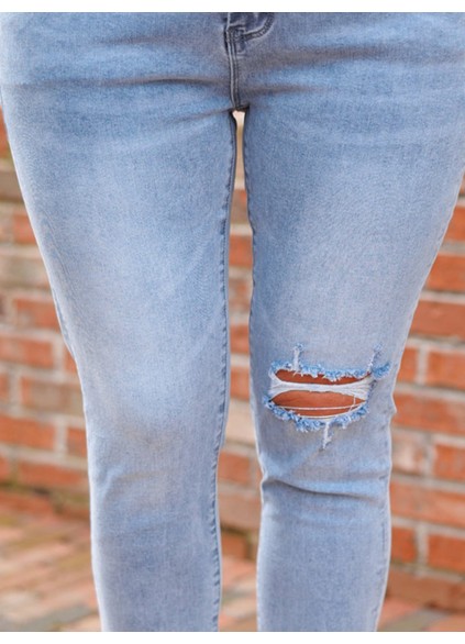Blue Perforated Slim Fit Jeans