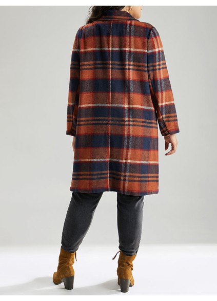 Brown ladies elegant plaid trench coat tweed coat