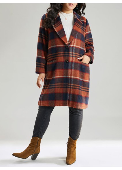 Brown ladies elegant plaid trench coat tweed coat