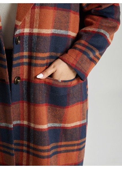 Brown ladies elegant plaid trench coat tweed coat
