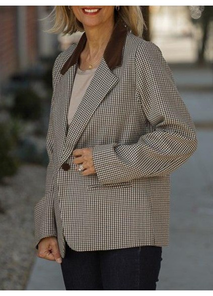 Brown patchwork plaid suit jacket