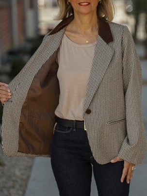 Brown patchwork plaid suit jacket
