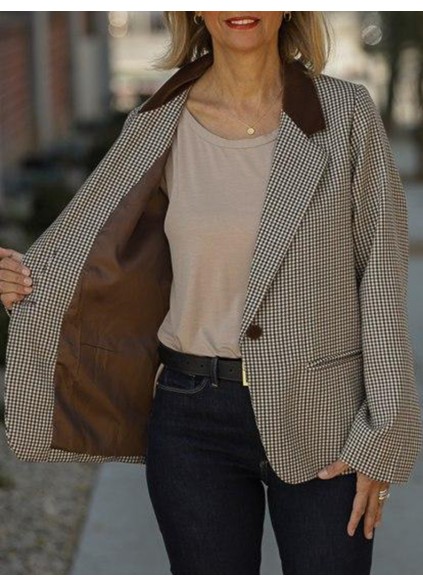 Brown patchwork plaid suit jacket