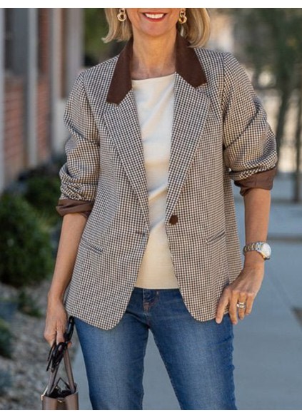 Brown patchwork plaid suit jacket