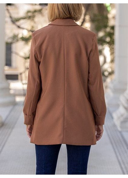 Brown pleated pocket open front suit jacket