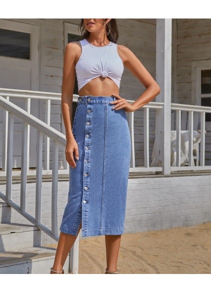 Button Down Denim Skirt
