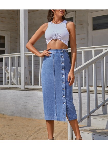 Button Down Denim Skirt