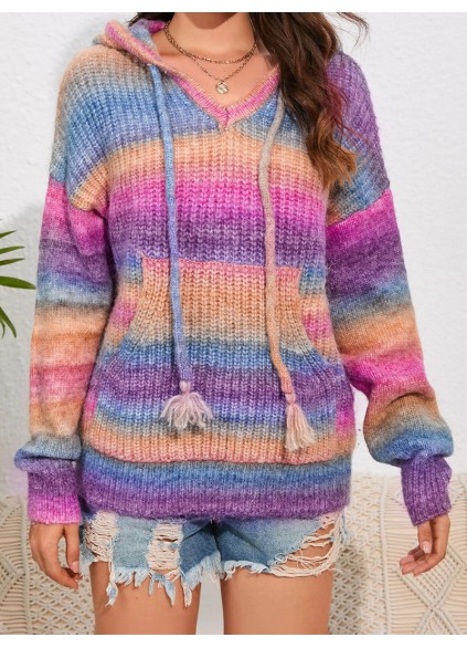 Casual contrast hooded sweater