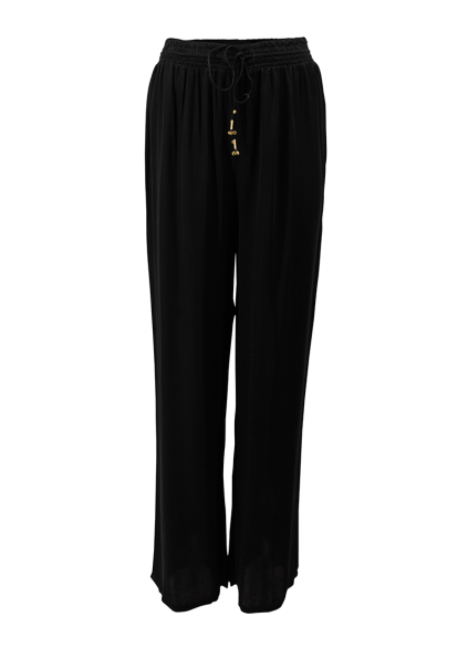 Elastic waist tied wide leg pants