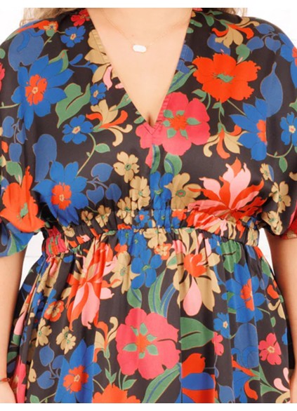 Floral Pattern Back Lace Up Waist Dress