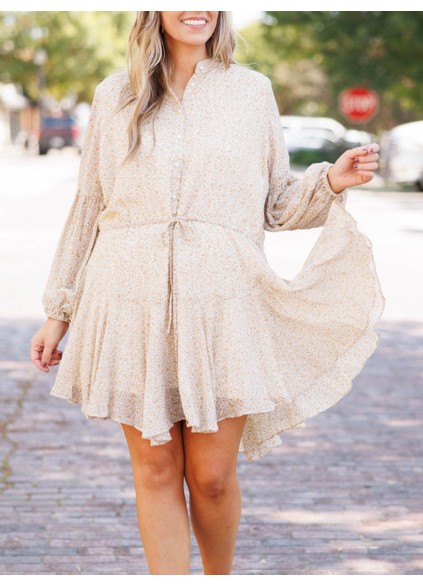 Floral Pattern Waist Tie Loose Fit Dress