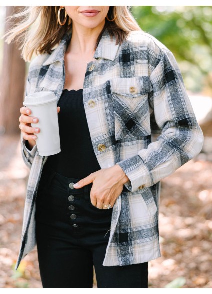Black Plaid Fleece Lined Shacket