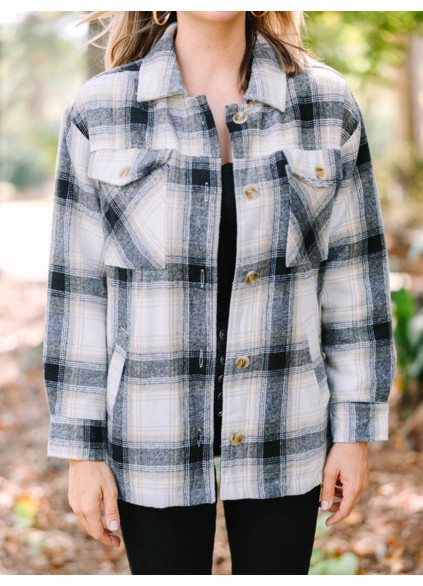 Black Plaid Fleece Lined Shacket