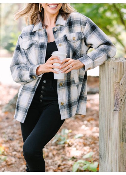 Black Plaid Fleece Lined Shacket