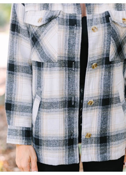 Black Plaid Fleece Lined Shacket