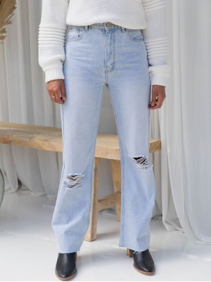 High Waist Wide Leg Open Front Jeans   Vintage Blue Wash