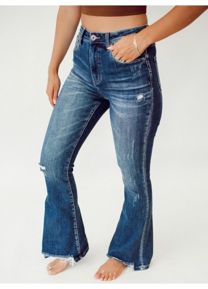 High waisted vintage washed flare jeans