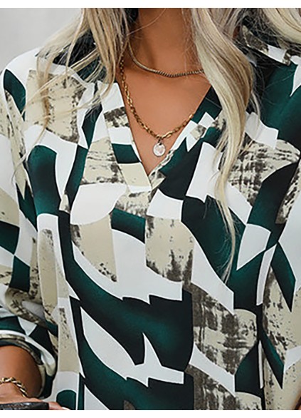 Collar Printed Long Sleeve Blouse