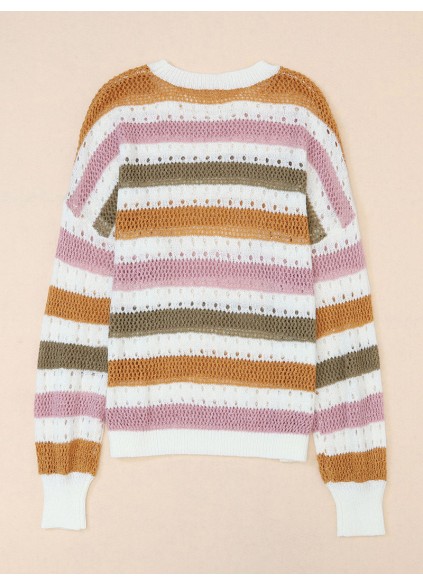Multicolor Striped Hollowed Knitted Loose Sweater