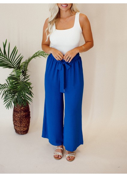 Blue Belt Wide Leg Pants